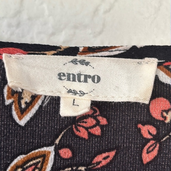 Anthropologie Entro Deep V oversized ruffle detail Floral Tunic Top L - Picture 4 of 10